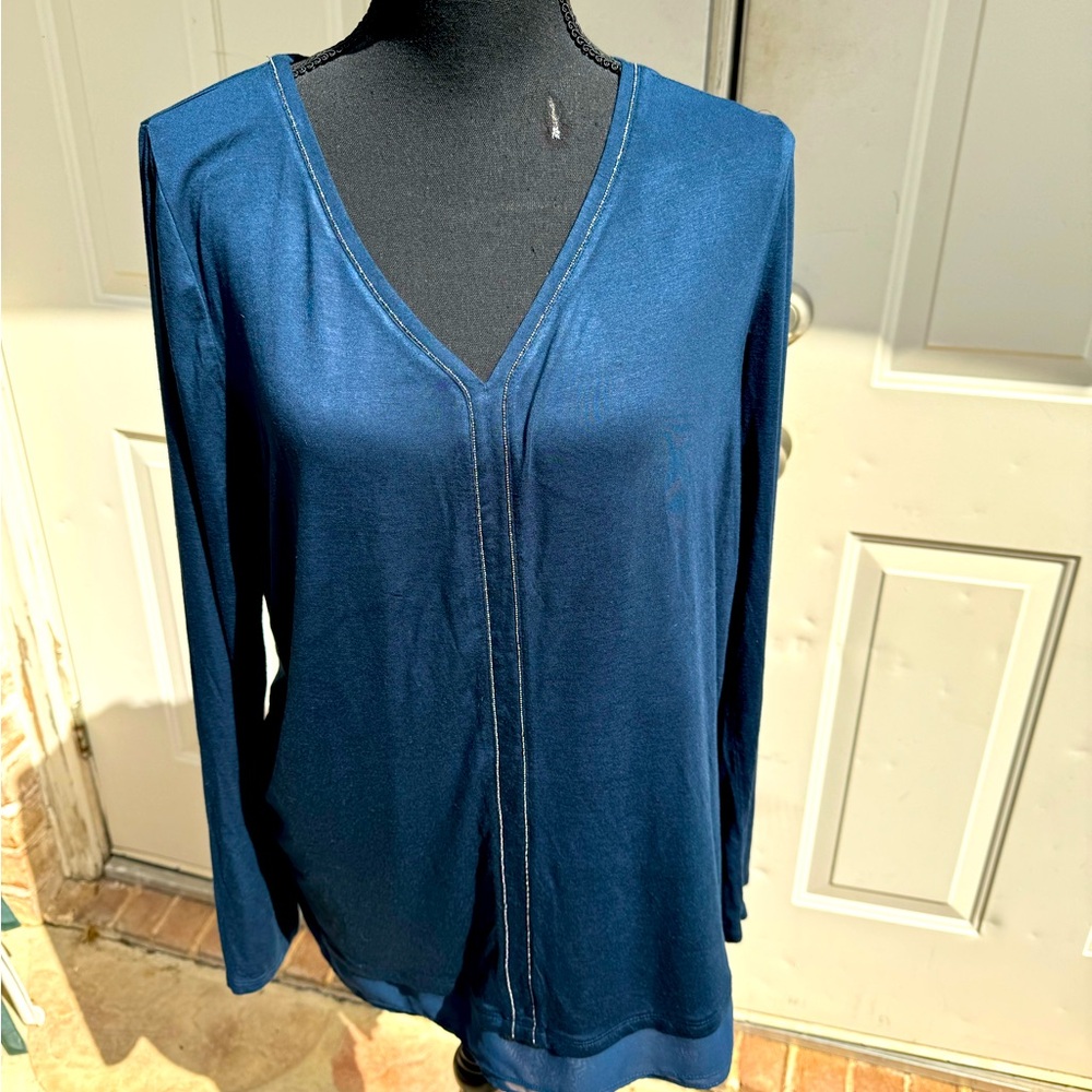 White House Black Market, Long Sleeve, Navy, Blouse, Size Large